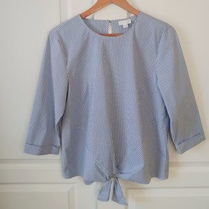 J. Jill Women's Blue and White Stripe Tie Front Top Size M